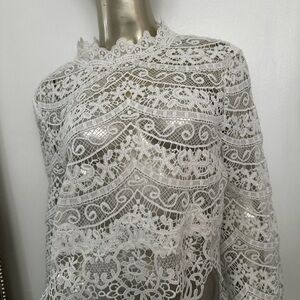 Essue White Lace Blouse boho long sleeve flared size L